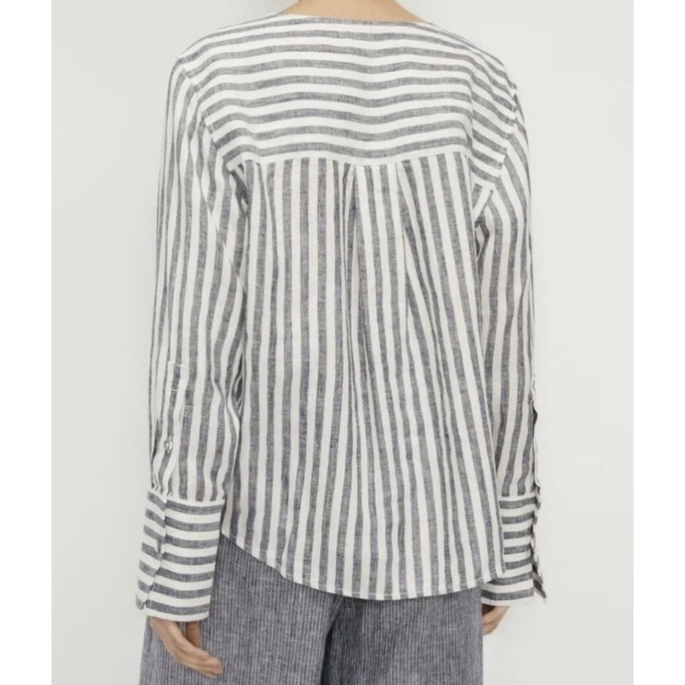 Everlane Women's 16 Linen Popover Shirt in Bone and grey stripes long sleeve top - Picture 2 of 10